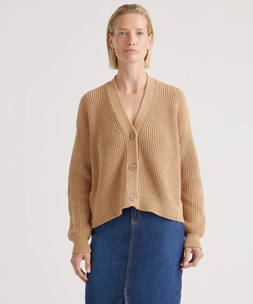Quince 100% Organic Cotton Fisherman Boxy Cropped Cardigan M Grandpacore Comfort